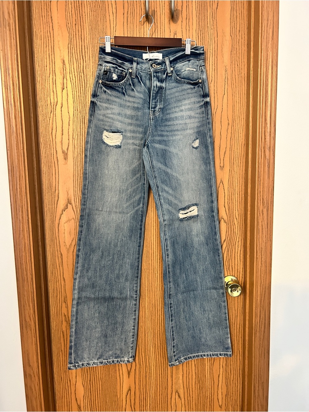 KanCan Light Blue Button-Fly Distressed Jeans
